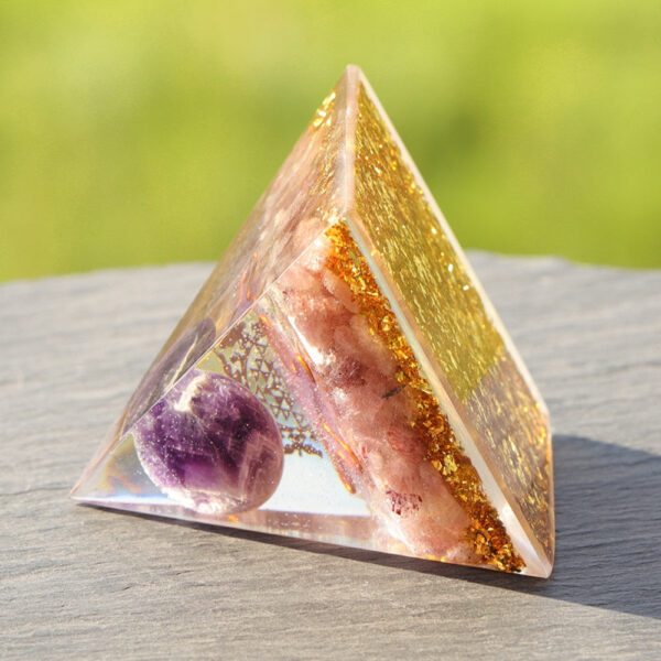 Reiki Pyramid~Handmade Amethyst Crystal Sphere Orgonite Pyramid Strawberry Crystal Reiki Chakra Energy Orgone Collection Emf Protection