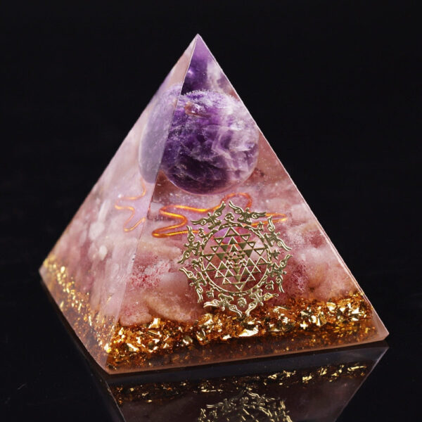 Reiki Pyramid~Handmade Amethyst Crystal Sphere Orgonite Pyramid Strawberry Crystal Reiki Chakra Energy Orgone Collection Emf Protection