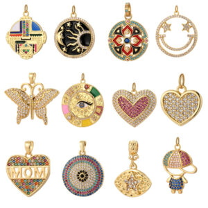 Heart Blue Eye Gold Charms For Jewelry Making Supplies Love Colorful Charms Bulk Real Gold Plated Diy Earrings Bracelet Necklace - Charms
