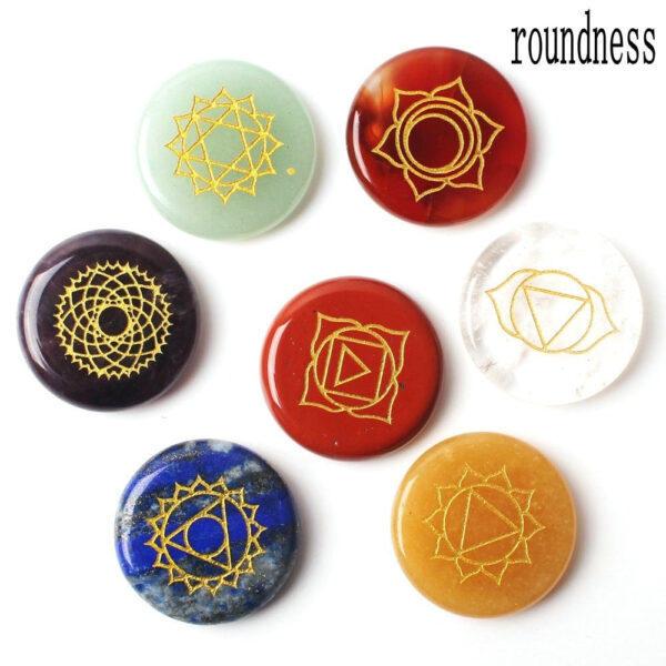 Crystal Set~High Quality Set of 7 Chakra Stones Symbols Stone Set Palm Natural Stone Crystal Gemstones Fengshui Decor Reiki Healing