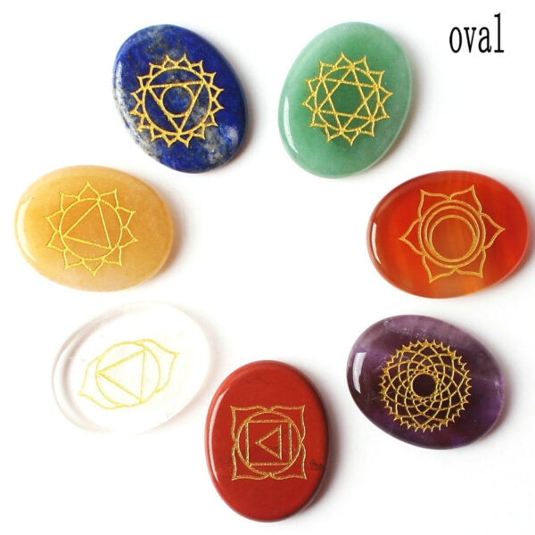 Crystal Set~High Quality Set of 7 Chakra Stones Symbols Stone Set Palm Natural Stone Crystal Gemstones Fengshui Decor Reiki Healing