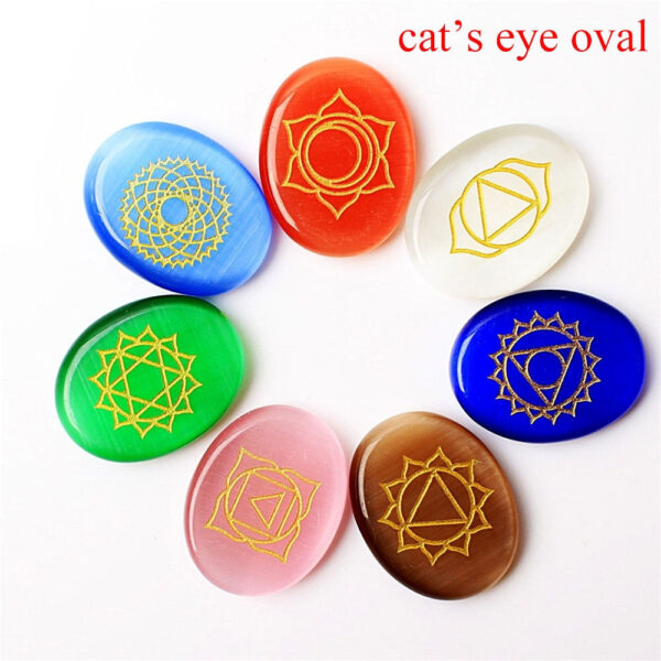 Crystal Set~High Quality Set of 7 Chakra Stones Symbols Stone Set Palm Natural Stone Crystal Gemstones Fengshui Decor Reiki Healing