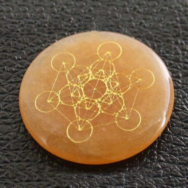 Natural Gnergy Gemstone~ Natural Healing Crystal Quartz Carve Rune Stone Pendant Round Chakra Flower of Life metatrone's cube Reiki Stone Pendants