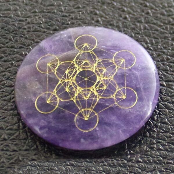 Natural Gnergy Gemstone~ Natural Healing Crystal Quartz Carve Rune Stone Pendant Round Chakra Flower of Life metatrone's cube Reiki Stone Pendants