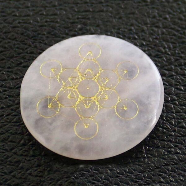 Natural Gnergy Gemstone~ Natural Healing Crystal Quartz Carve Rune Stone Pendant Round Chakra Flower of Life metatrone's cube Reiki Stone Pendants