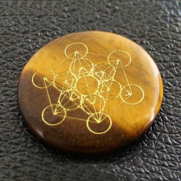 Natural Gnergy Gemstone~ Natural Healing Crystal Quartz Carve Rune Stone Pendant Round Chakra Flower of Life metatrone's cube Reiki Stone Pendants