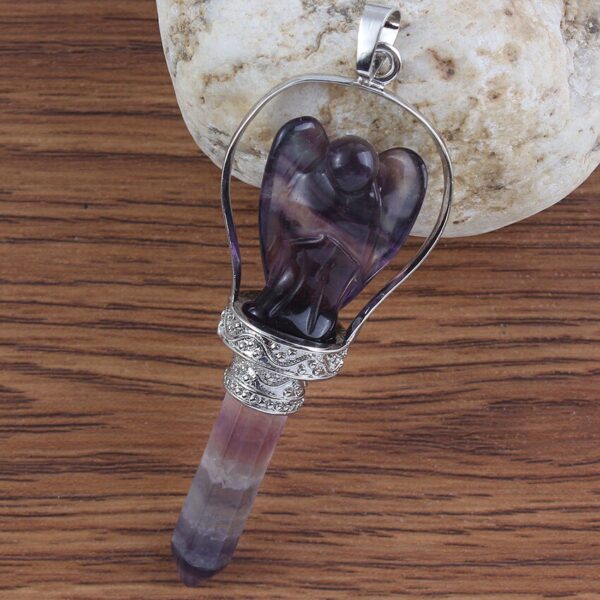 Natural Gnergy Gemstone~ Natural Healing Crystal Quartz Pendulums Hexagon Column Stones Carve Angel Scepter Pendulum Stone Pendant Fashion Jewelry