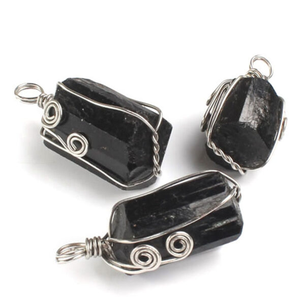Natural Gnergy Gemstone~ Natural Irregular Black Tourmaline Stone Pendants Reiki Pendant Raw Chakra Healing Energy Stone Wire Wrapped Jewelry