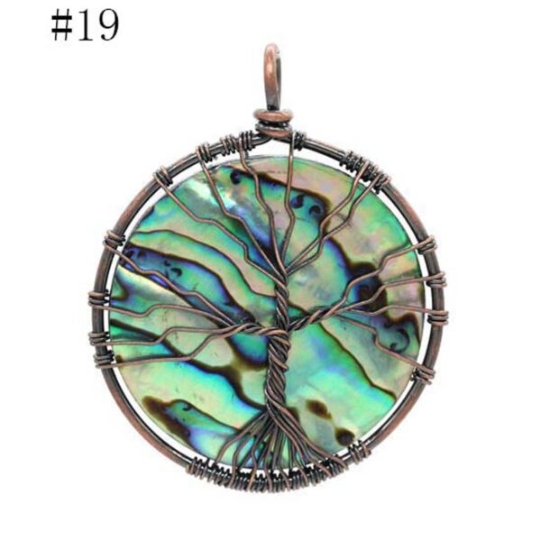 Natural Gnergy Gemstone~ Natural Paua Abalone Shell Tree of Life Pendant Love Heart Round Oval Drop Shape Pendants for Women Men Necklaces Jewelry