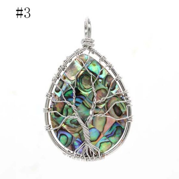 Natural Gnergy Gemstone~ Natural Paua Abalone Shell Tree of Life Pendant Love Heart Round Oval Drop Shape Pendants for Women Men Necklaces Jewelry
