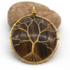 Natural Gnergy Gemstone~ Natural Round Stone Pendants Wire Wrapped Tiger Eye Stone Tree of Life Stones Pendant Fashion Women Men Jewelry