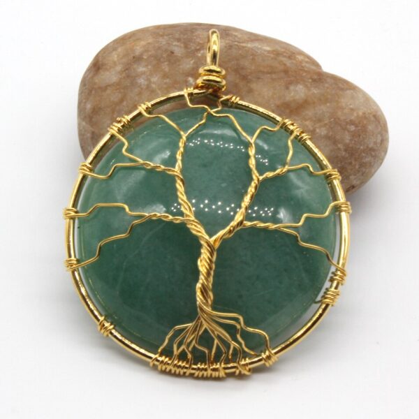 Natural Gnergy Gemstone~ Natural Stones Pendants Wire Wrapped Tree of Life Round Green Aventurine Stone Pendant Fashion Women Men Jewelry