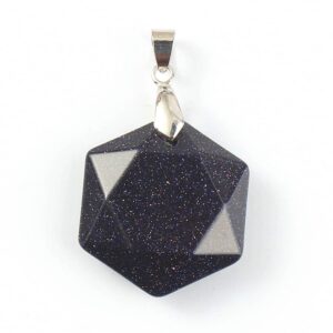 Natural Gnergy Gemstone~ Silver Plated Hexagon Hexagram Section Meditation Lucky Star of David Stone Pendant For New Year Blue Sand Stone Jewelry