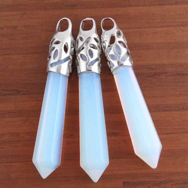 Natural Gnergy Gemstone~ Silver Plated Hexagon Prism Opalite Opal Stones White Color Pendulum Stone Pendant Charm Jewelry