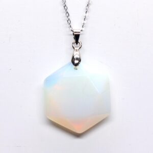 Natural Gnergy Gemstone~ Silver Plated Hexagram Hexagon Section Stone Lucky Star of David Amulet Opalite Opal Stone Pendant Jewelry