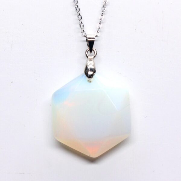 Natural Gnergy Gemstone~ Silver Plated Hexagram Hexagon Section Stone Lucky Star of David Amulet Opalite Opal Stone Pendant Jewelry
