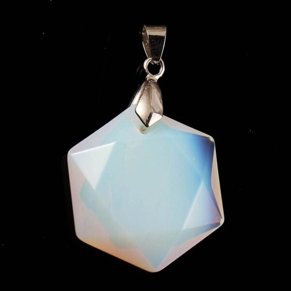 Natural Gnergy Gemstone~ Silver Plated Hexagram Hexagon Section Stone Lucky Star of David Amulet Opalite Opal Stone Pendant Jewelry