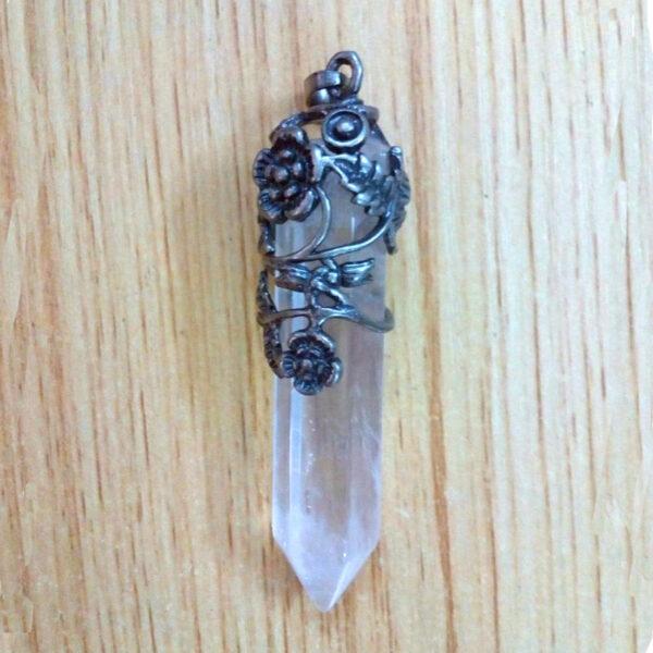 Natural Gnergy Gemstone~ Silver Plated Natural Healing Clear Crystal Quartz Pendulum Hexagon Prism With Flower Stone Pendant Fashion Jewelry