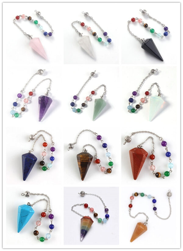 Natural Gnergy Gemstone~ Silver Plated Natural Healing Crystal Quartz Hexagon Pyramid Chakra Stones Beads Chain Pendulum Stone Pendant  Jewelry