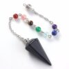 Natural Gnergy Gemstone~ Silver Plated Natural Healing Crystal Quartz Hexagon Pyramid Chakra Stones Beads Chain Pendulum Stone Pendant  Jewelry