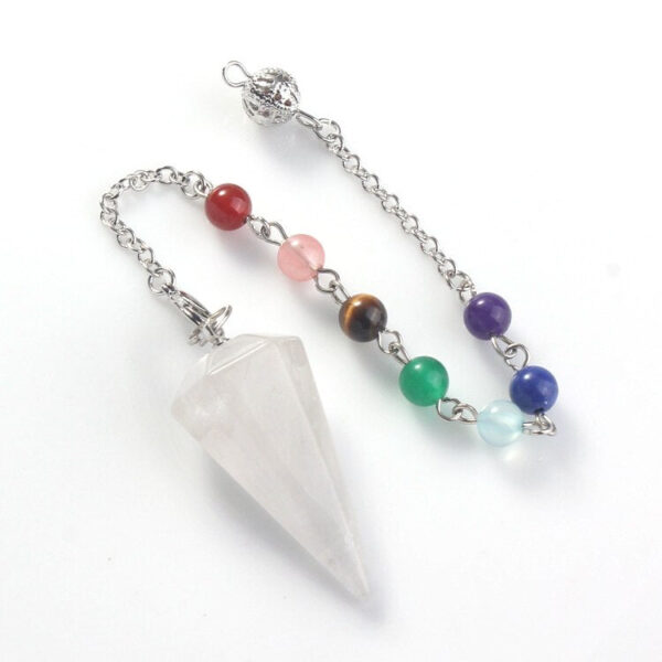 Natural Gnergy Gemstone~ Silver Plated Natural Healing Crystal Quartz Hexagon Pyramid Chakra Stones Beads Chain Pendulum Stone Pendant  Jewelry