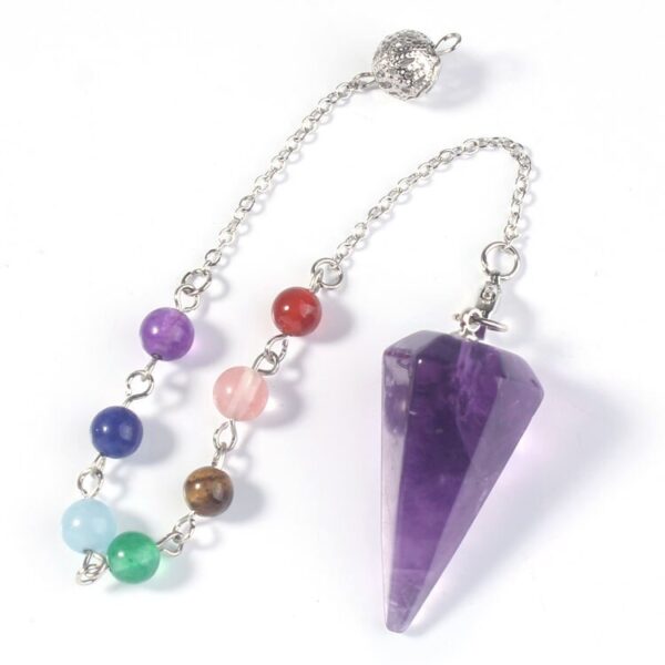 Natural Gnergy Gemstone~ Silver Plated Natural Healing Crystal Quartz Hexagon Pyramid Chakra Stones Beads Chain Pendulum Stone Pendant  Jewelry