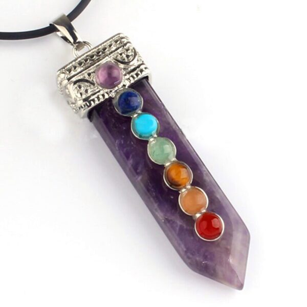 Natural Gnergy Gemstone~ Popular Silver Plated Natural Purple Amethysts 7 Round Beads Stone Chakra Sword Pendant Charm Amulet Jewelry