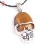 Natural Gnergy Gemstone~ Punk Style Silver Plated Skull Head Natural Tiger Eye Stone Pendant For Party Jewelry