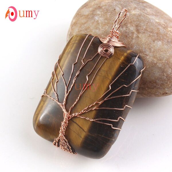 Natural Gnergy Gemstone~ Rose Gold Color Natural Rose Pink Quartz Amethysts Wire Wrapped Square Pendant Green Turquoises Jewelry