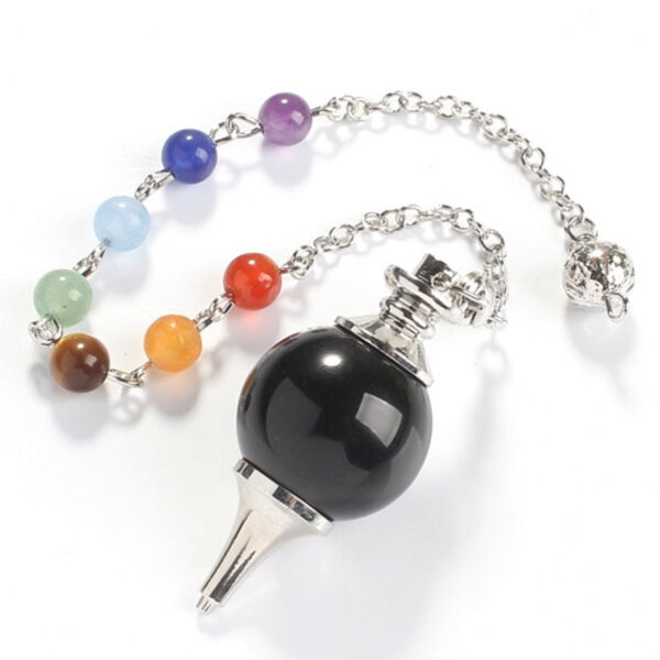 Natural Gnergy Gemstone~ Silver Plated 18 mm Round Beads Healing Chakra Dowsing Pendulum Black Agates Stone Pendant Charm Jewelry