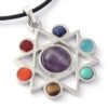 Natural Gnergy Gemstone~ Silver Plated 7 Stone Beads Solomon's Seal Healing Balance Chakra Star Pendant Fashion Jewelry