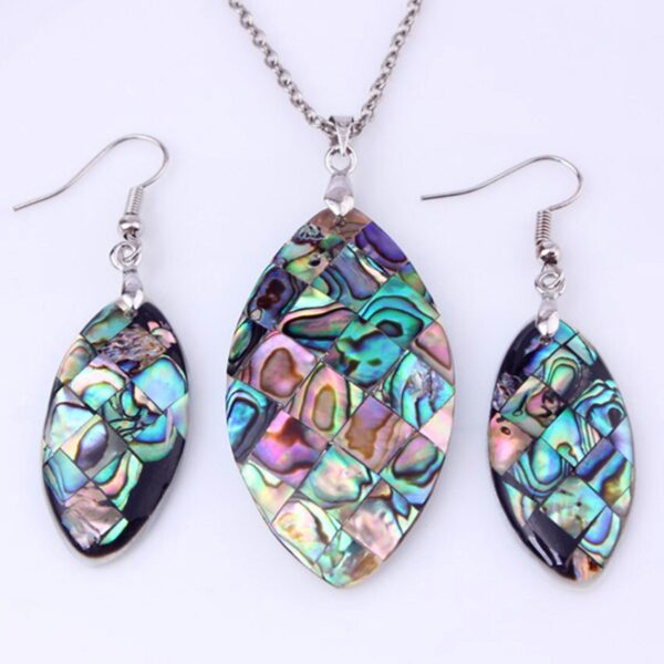 Natural Gnergy Gemstone~ Silver Plated Abalone Shell Marquise Shape Pendant Hanging Earrings Trendy Jewelry Sets