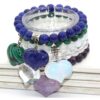 Natural Gnergy Gemstone~ Silver Plated Cute Heart Malachite Stone With 8 mm Round Beads Bracelet Opalite Opal Jewelry