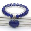 Natural Gnergy Gemstone~ Silver Plated Cute Heart Malachite Stone With 8 mm Round Beads Bracelet Opalite Opal Jewelry