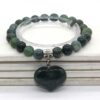 Natural Gnergy Gemstone~ Silver Plated Cute Heart Malachite Stone With 8 mm Round Beads Bracelet Opalite Opal Jewelry