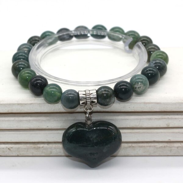 Natural Gnergy Gemstone~ Silver Plated Cute Heart Malachite Stone With 8 mm Round Beads Bracelet Opalite Opal Jewelry