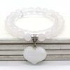 Natural Gnergy Gemstone~ Silver Plated Cute Heart Malachite Stone With 8 mm Round Beads Bracelet Opalite Opal Jewelry