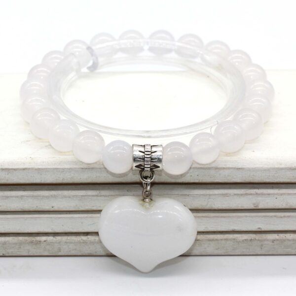 Natural Gnergy Gemstone~ Silver Plated Cute Heart Malachite Stone With 8 mm Round Beads Bracelet Opalite Opal Jewelry