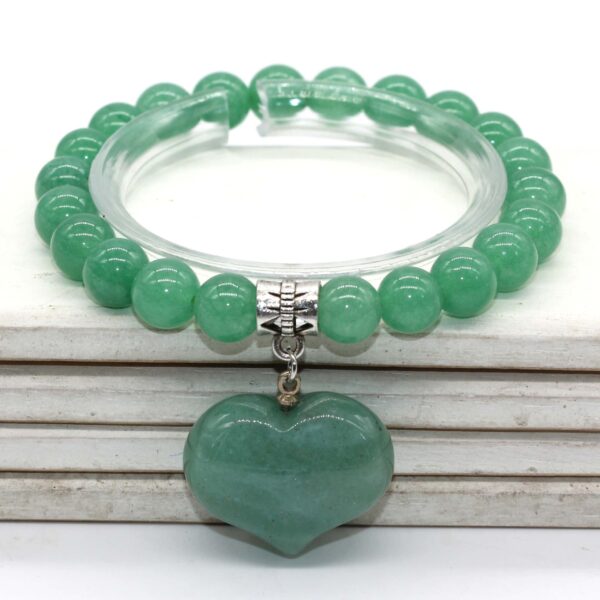 Natural Gnergy Gemstone~ Silver Plated Cute Heart Malachite Stone With 8 mm Round Beads Bracelet Opalite Opal Jewelry