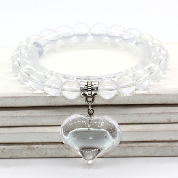 Natural Gnergy Gemstone~ Silver Plated Cute Heart Malachite Stone With 8 mm Round Beads Bracelet Opalite Opal Jewelry