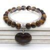 Natural Gnergy Gemstone~ Silver Plated Cute Heart Malachite Stone With 8 mm Round Beads Bracelet Opalite Opal Jewelry