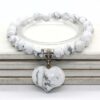 Natural Gnergy Gemstone~ Silver Plated Cute Heart Malachite Stone With 8 mm Round Beads Bracelet Opalite Opal Jewelry