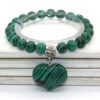 Natural Gnergy Gemstone~ Silver Plated Cute Heart Malachite Stone With 8 mm Round Beads Bracelet Opalite Opal Jewelry