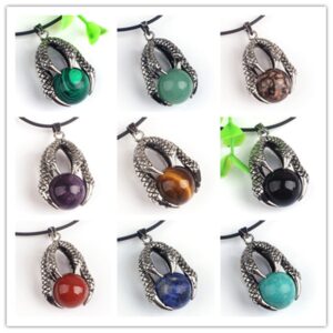 Natural Gnergy Gemstone~ Silver Plated Dragon Claw Green Turquoises Stone Pendant Red Agates Classic Jewelry