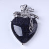 Natural Gnergy Gemstone~ Silver Plated Eternal Love Heart Stone Amethysts With Silk Ribbon Pendant Rose Pink Quartz Jewelry