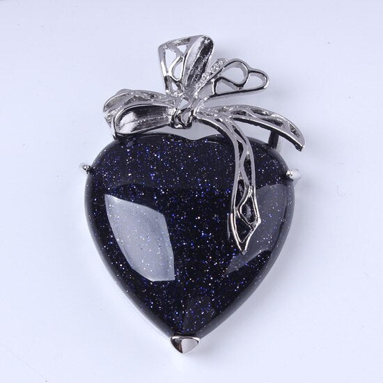 Natural Gnergy Gemstone~ Silver Plated Eternal Love Heart Stone Amethysts With Silk Ribbon Pendant Rose Pink Quartz Jewelry