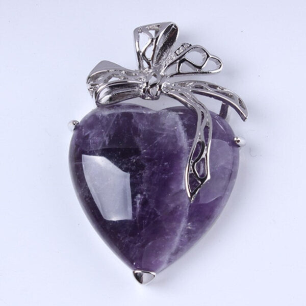 Natural Gnergy Gemstone~ Silver Plated Eternal Love Heart Stone Amethysts With Silk Ribbon Pendant Rose Pink Quartz Jewelry