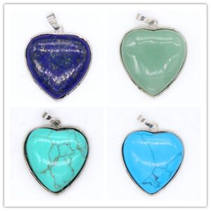 Natural Gnergy Gemstone~ Silver Plated Forever Love Heart Lapis Lazuli Pendant For Anniversary Blue Turquoises Stone Jewelry