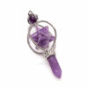 Natural Gnergy Gemstone~ Silver Plated Natural Purple Amethysts Crystal Quartz Merkaba Energy Symbol Healing Sceptre Pendulum Pendant