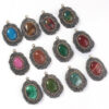Natural Gnergy Gemstone~ Special Design Mixed Quartz Stone Ellipse Inlay Rhinestone Vintage Pendant Charm Jewelry